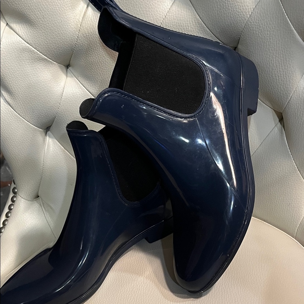 J. Crew Navy Gloss Chelsea Rain Ankle Boots - Picture 2 of 8